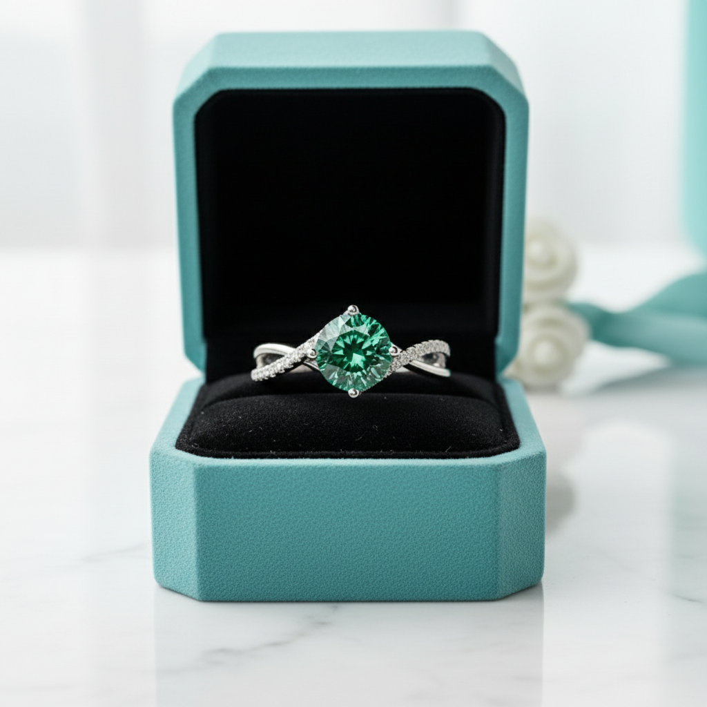 3.0 Ct Round Cut Emerald Twisted Bypass Pave Engagement Ring-Evani Jewelry