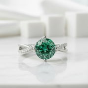 3.0 Ct Round Cut Emerald Twisted Bypass Pave Engagement Ring-Evani Jewelry