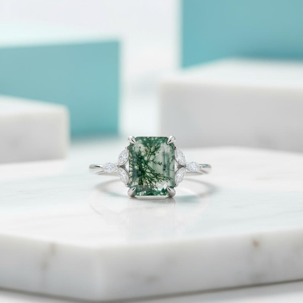 Enchanted Path- Leaf Branch Unique Natural Moss Agate-Evani Jewelry