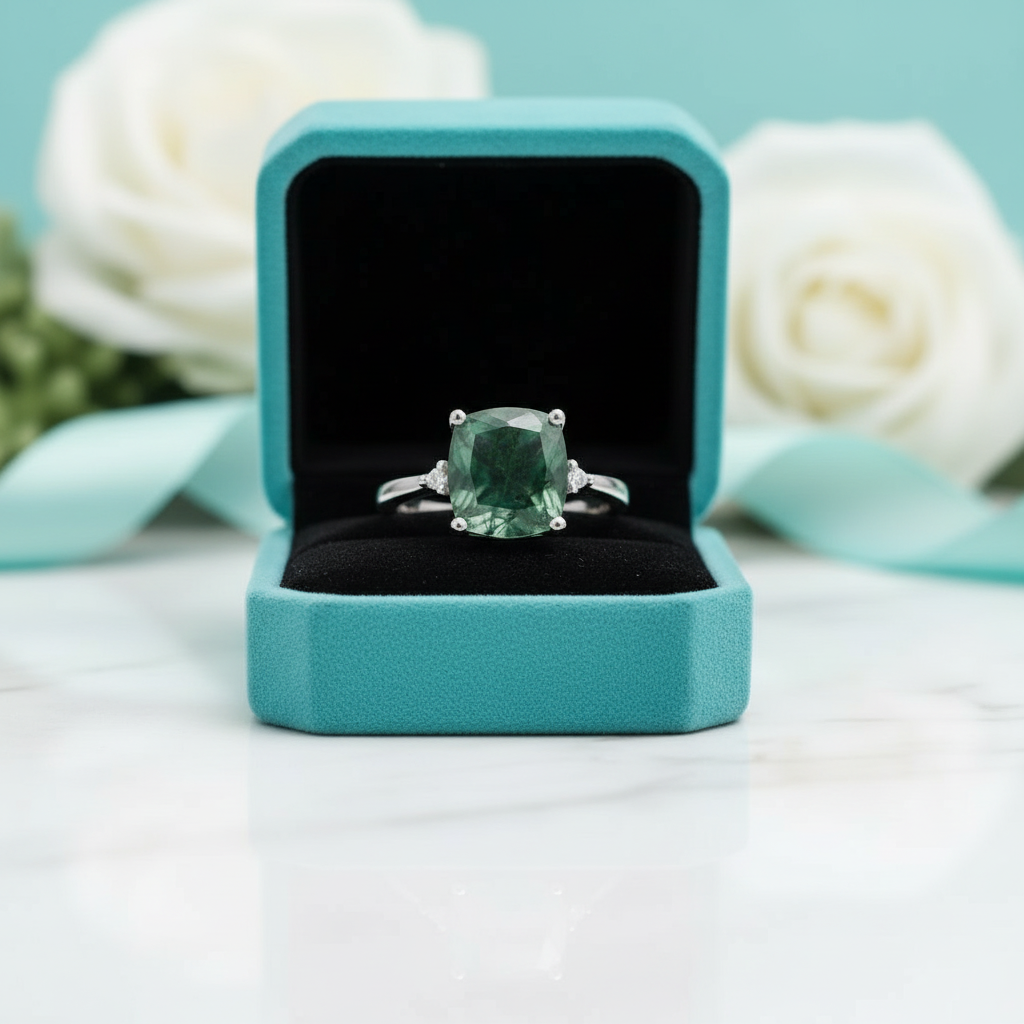 Heartfelt Awakening- Cushion Cut Natural Unique Moss Agate Open Ring - Evani Naomi Jewelry