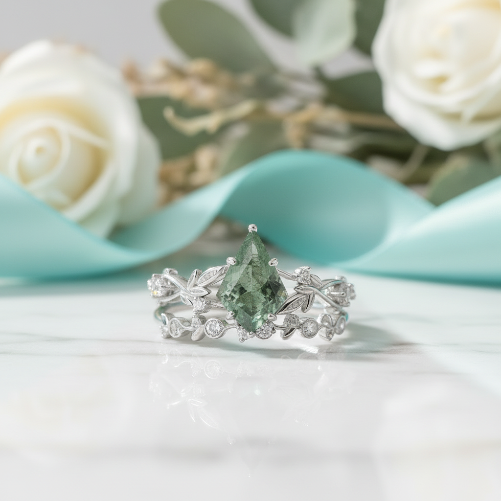 Mossy Realm of Us- Kite Cut Moss Agate & Alexandrite Ring