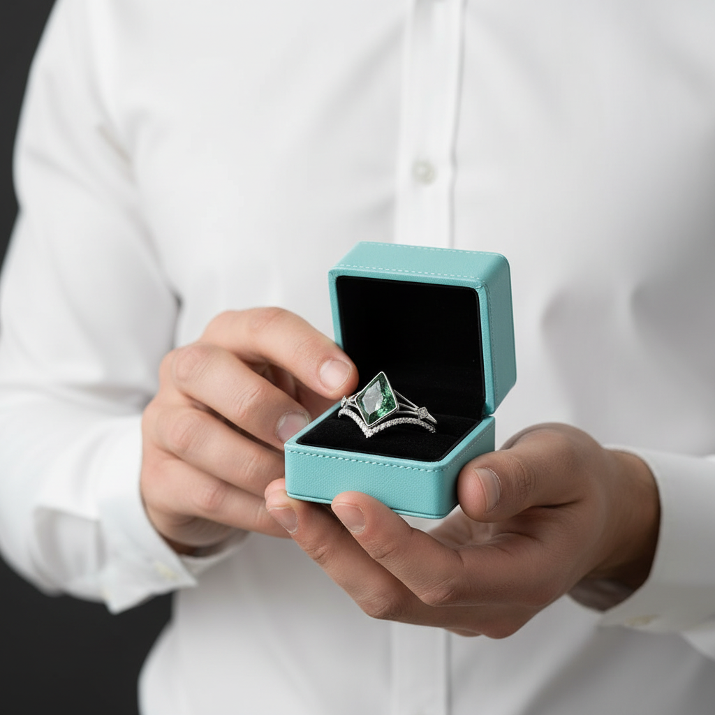 Constellation of Two Souls- Kite Cut Natural Unique Moss Agate Promise Ring