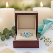 1.0 Ct Round Cut Aquamarine Diamond Heart Style Engagement Ring