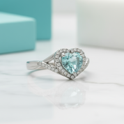 1.0 Ct Round Cut Aquamarine Heart Style Engagement Ring-Evani Jewelry