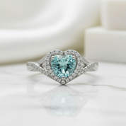 1.0 Ct Round Cut Aquamarine Heart Style Engagement Ring-Evani Jewelry