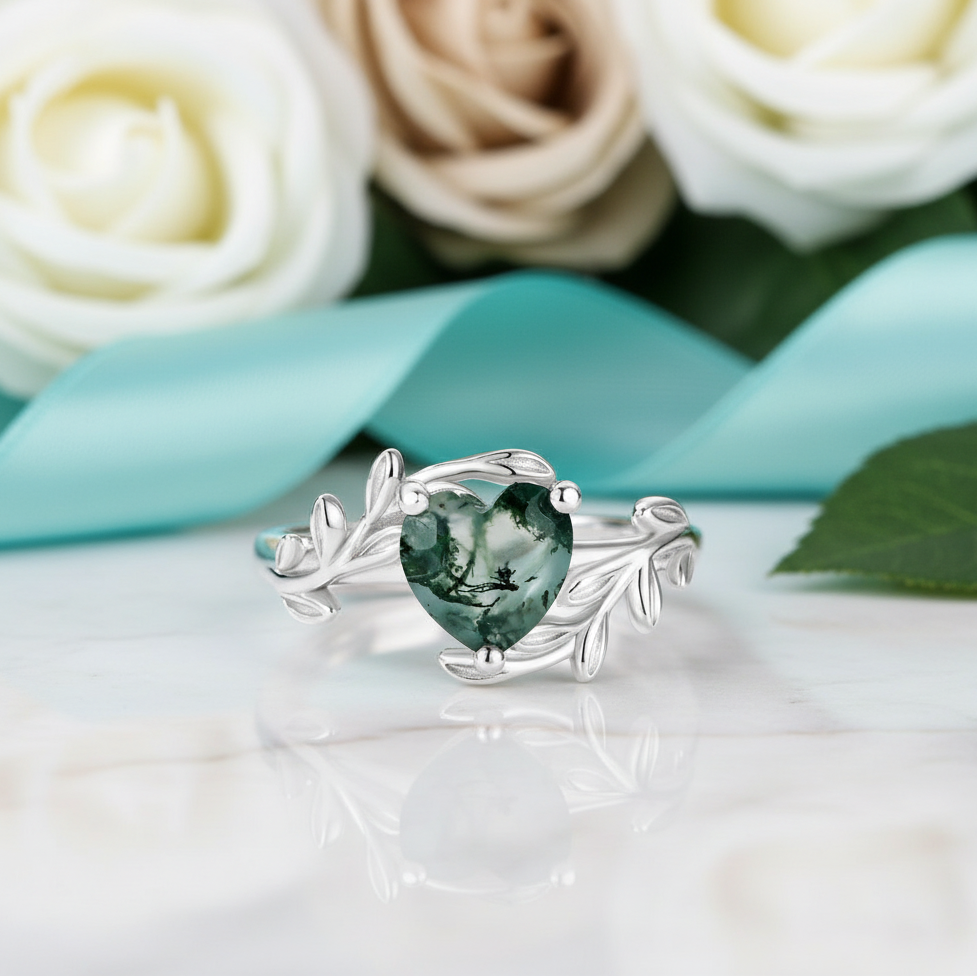 Timeless Romance- Olive Branch Unique Moss Agate