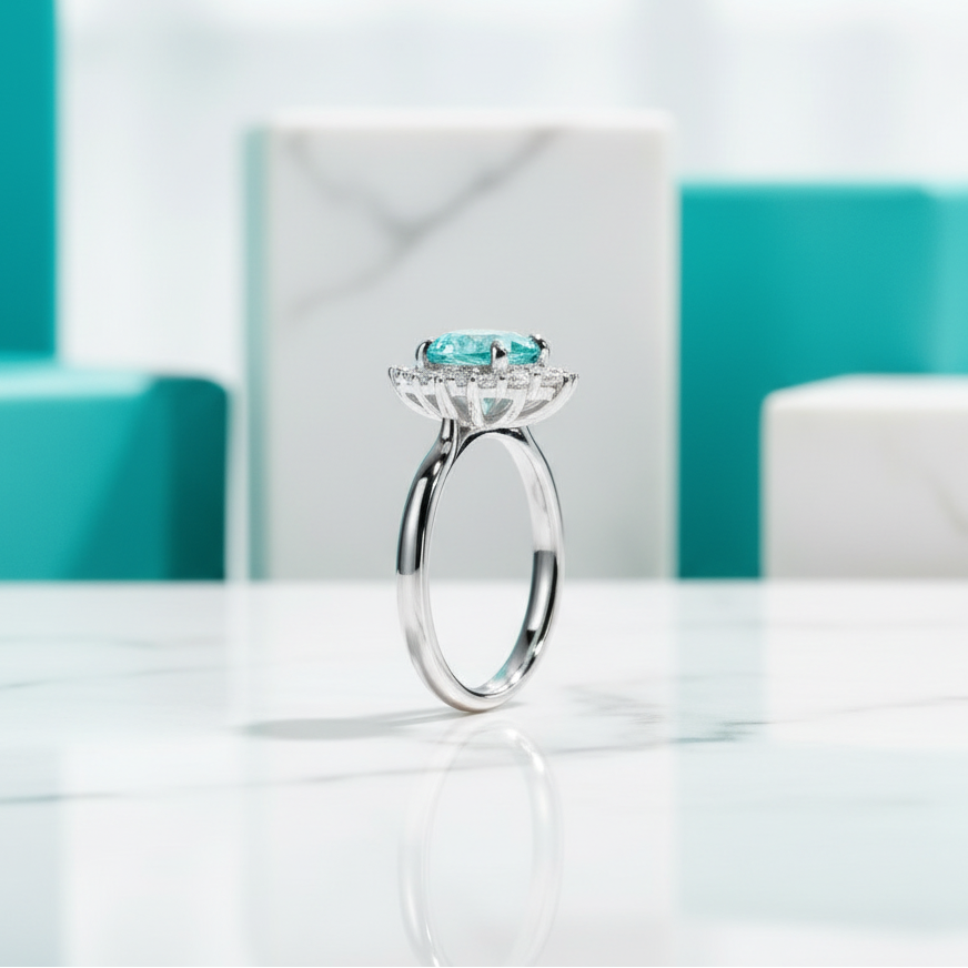 Round Cut 2.0 Ct Turquoise Diamond Classic Engagement Ring-Evani Jewelry
