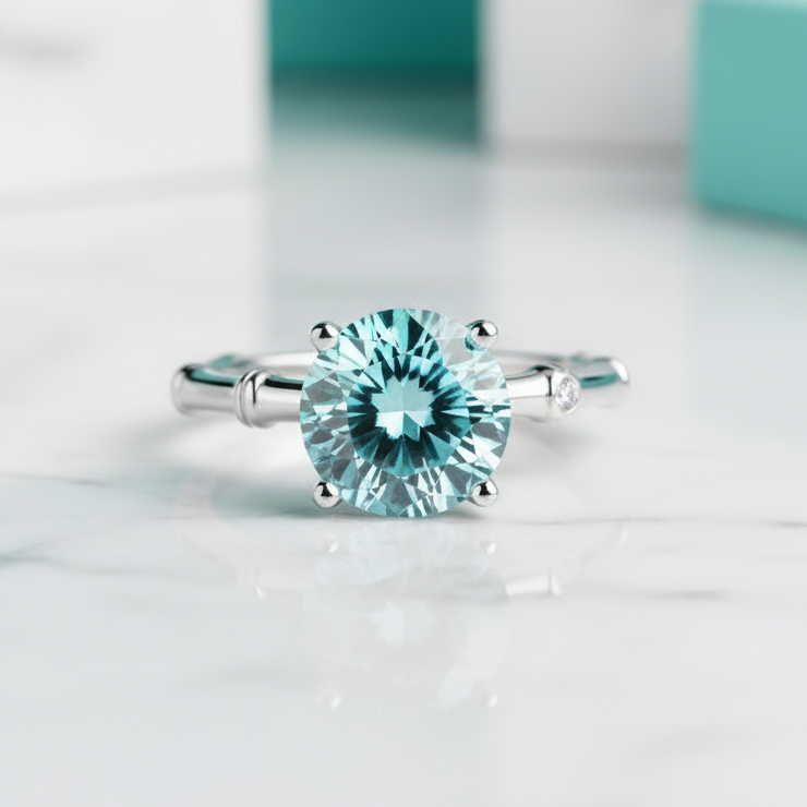 3.0 Ct Round Cut Aquamarine Solitaire Engagement Ring-Evani Jewelry