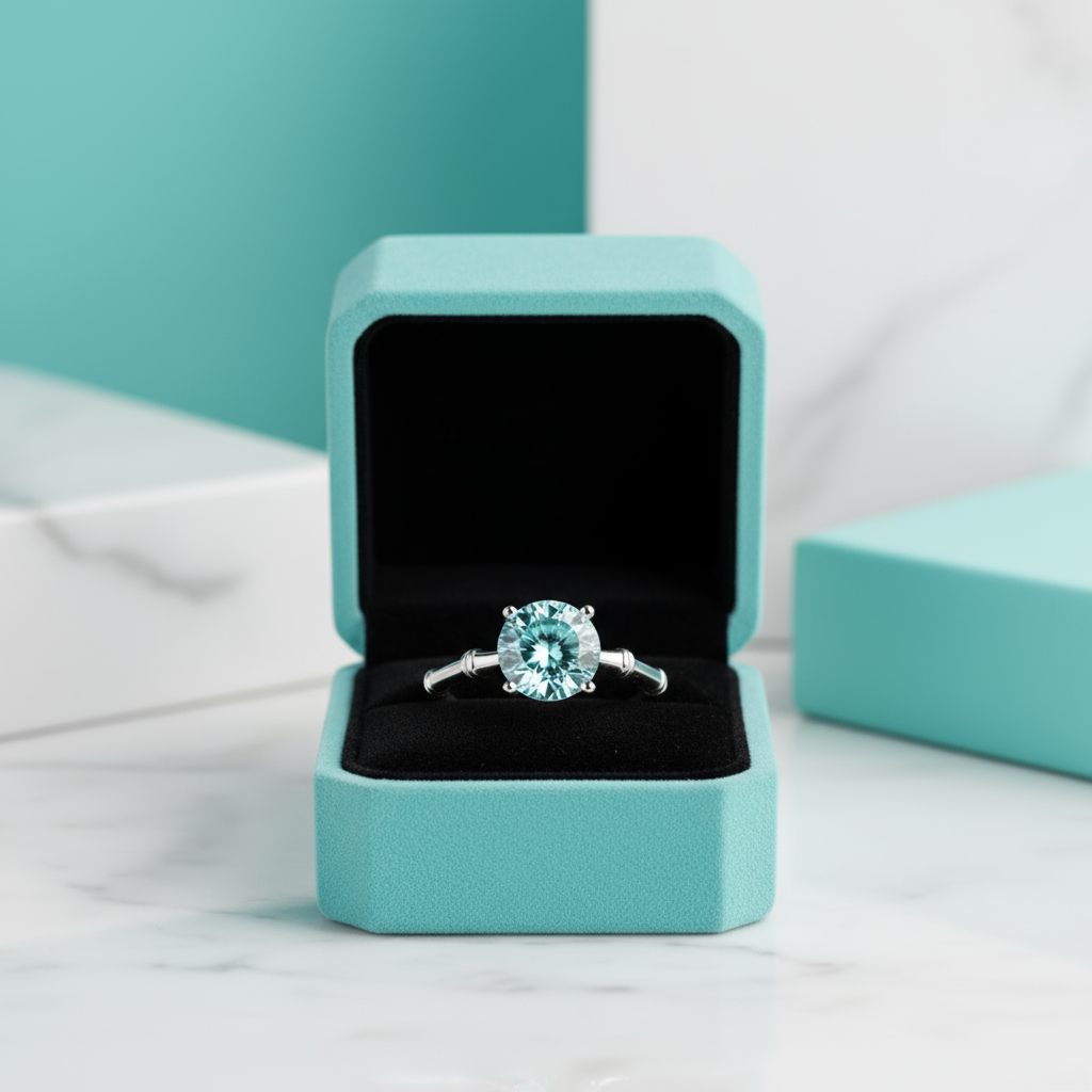 3.0 Ct Round Cut Aquamarine Solitaire Engagement Ring-Evani Jewelry