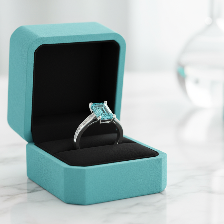 2.0 Ct Emerald Cut Aquamarine Engagement Ring-Evani Jewelry