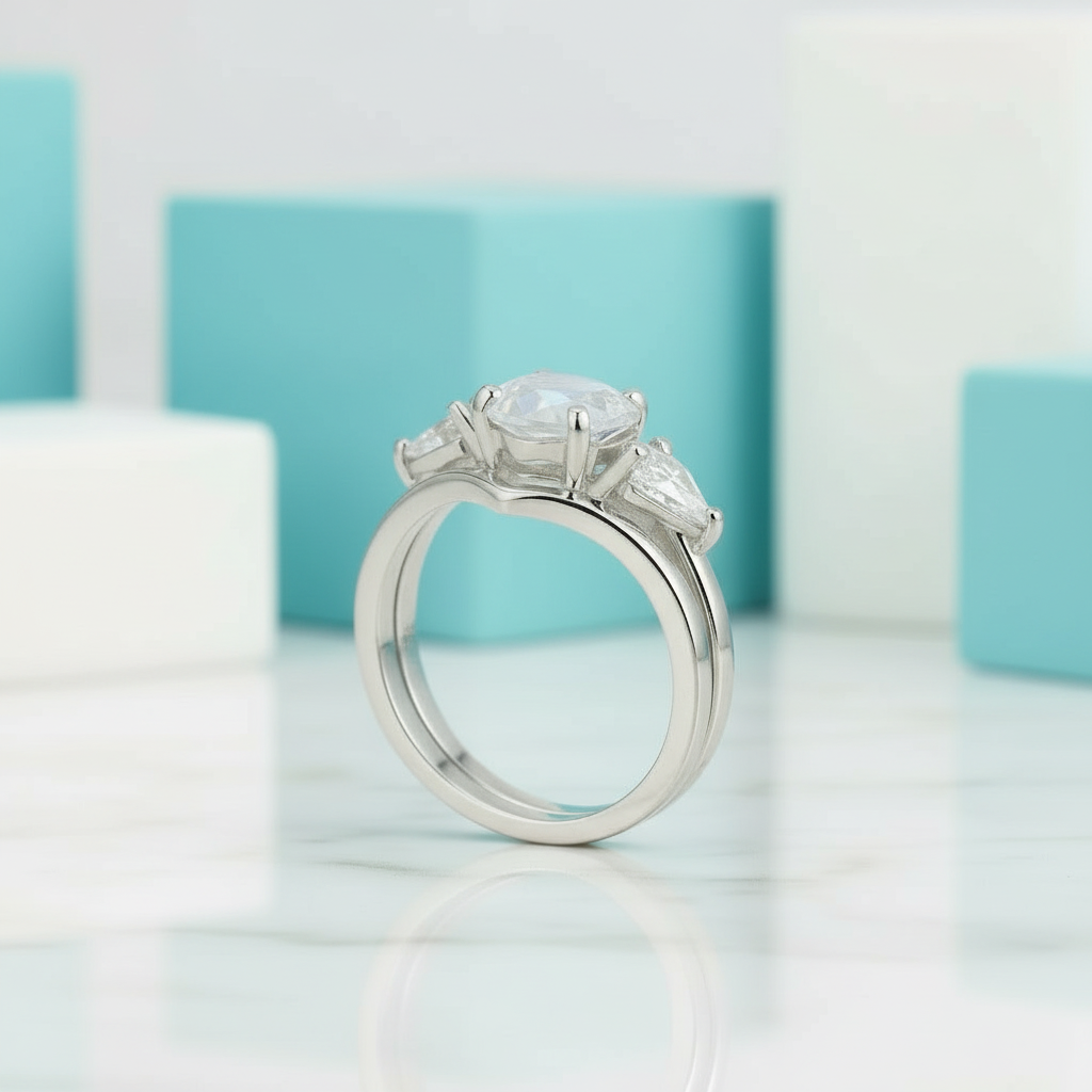 Hexagon Cut Natural Moonstone Birthstone Ring Set-Evani Jewelry