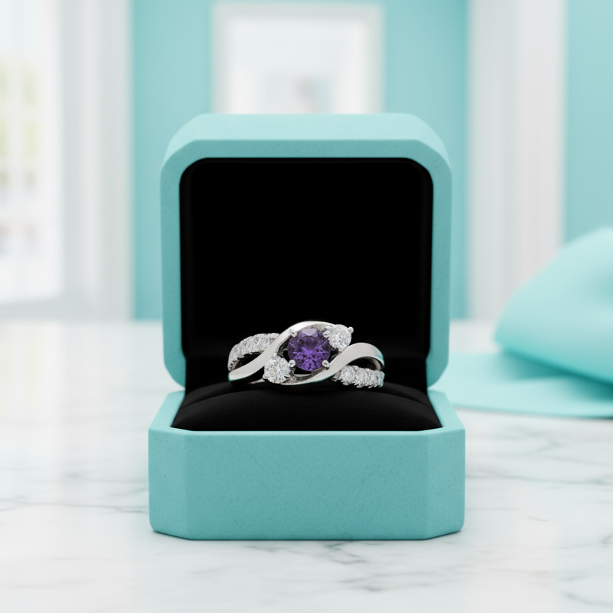 2.0 ct Round Cut Amethyst Three Stone Twisted Engagement Ring-Evani Jewelry