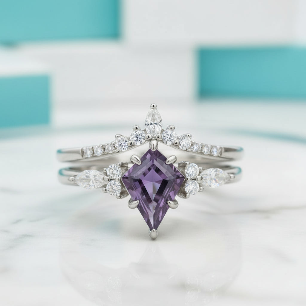 Kite Cut Alexandrite Birthstone Engagement Ring-Evani Jewelry