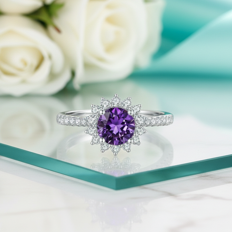 Brilliant 3.00 ct Amethyst Sunflower Shaped Engagement Ring-Evani Jewelry