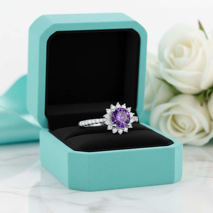 Brilliant 3.00 ct Amethyst Sunflower Shaped Engagement Ring-Evani Jewelry