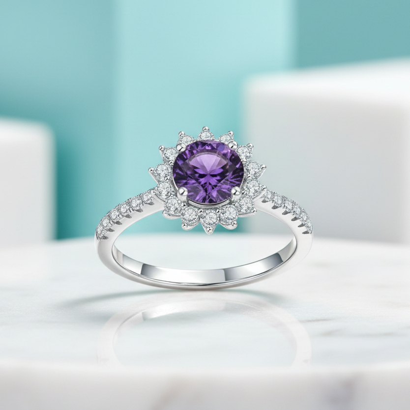 Brilliant 3.00 ct Amethyst Sunflower Shaped Engagement Ring-Evani Jewelry
