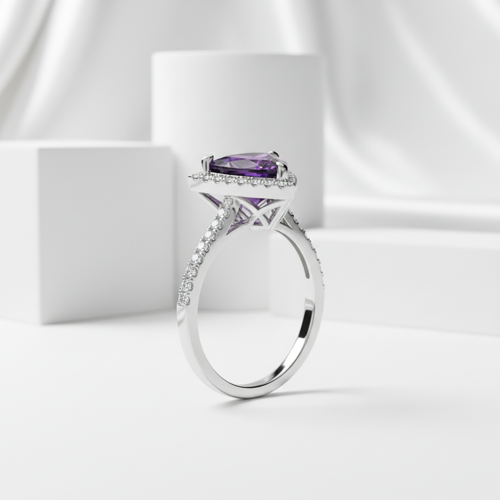 1.90 Ct Trillion Cut Amethyst Engagement Ring-Evani Jewelry