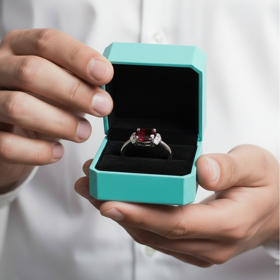 Oval Cut Lab Ruby Birthstone Vintage Engagement Rings-Evani Jewelry