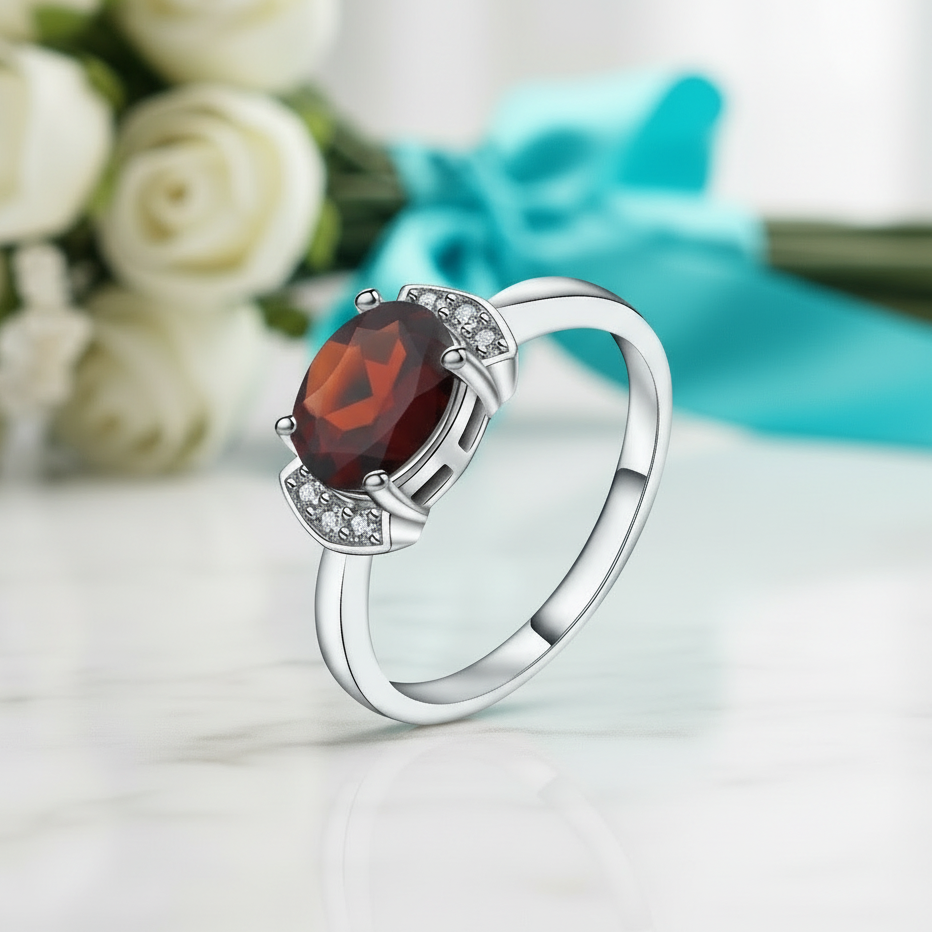 Oval Cut Lab Ruby Birthstone Vintage Engagement Rings-Evani Jewelry