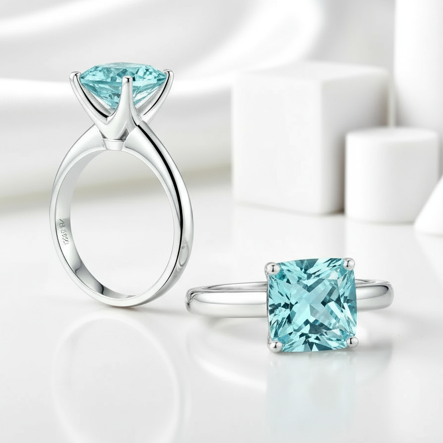 3.0 Ct Princess Cut Aquamarine Classic Solitaire Engagement Ring-Evani Jewelry