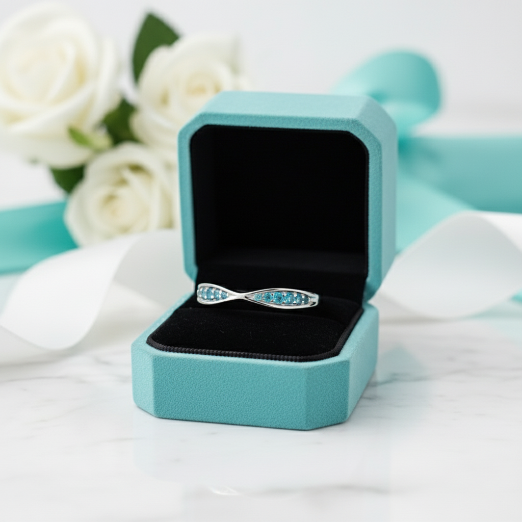 Classic Bow Tie Aquamarine Wedding Band-Evani Jewelry