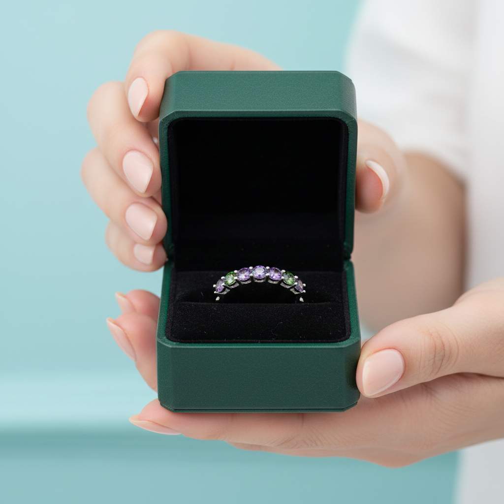 0.70 ct Half Eternity Alexandrite Wedding Band - Evani Naomi Jewelry