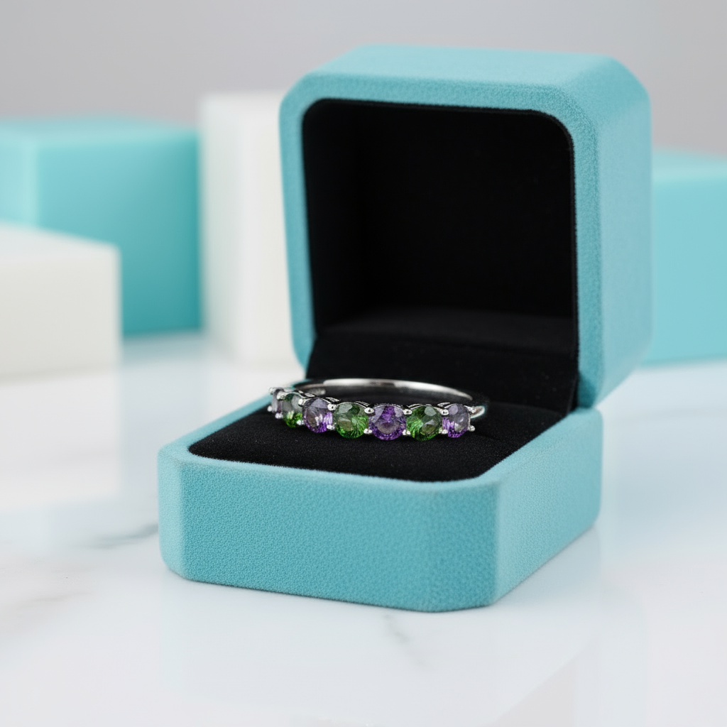 0.70 ct Half Eternity Alexandrite Wedding Band-Evani Jewelry