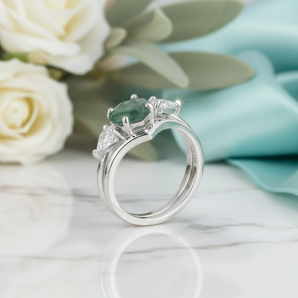 Alchemist's Promise- Hexagon Cut Natural Moss Agate Rings Set-Evani Jewelry