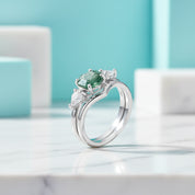 Alchemist's Promise- Hexagon Cut Natural Moss Agate Rings Set