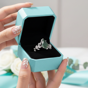 Glade of Shared Laughter- Kite Cut Natural Moss Agate Leaf Rings