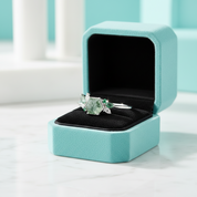Dewdrop's Embrace- Hexagon Cut Moss Agate & Alexandrite Engagement Ring