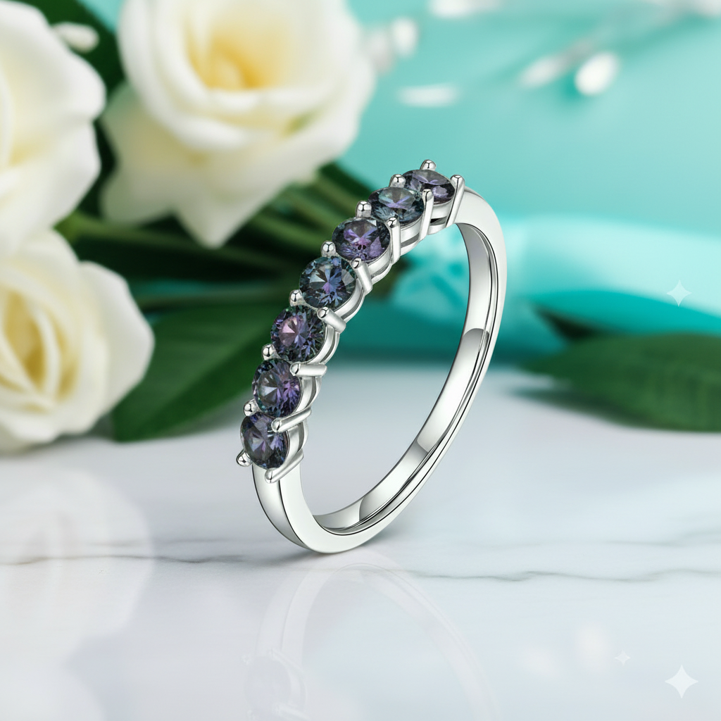 0.70 ct Half Eternity Alexandrite Wedding Band-Evani Jewelry