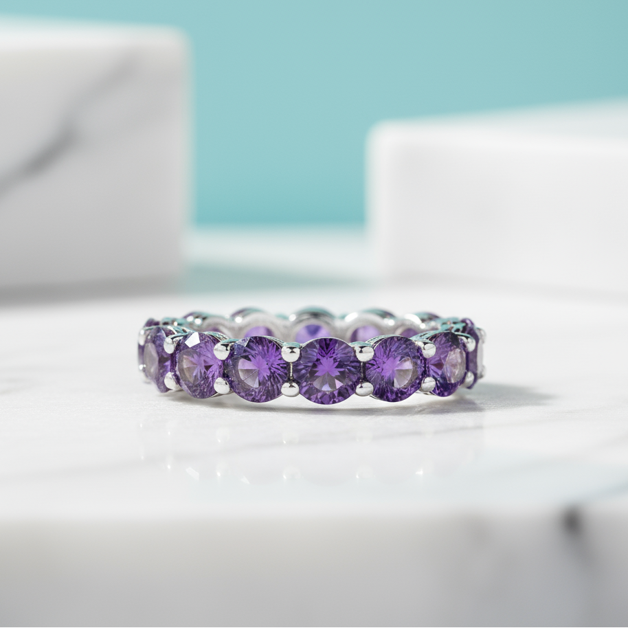 0.5 Ct Amethyst Full Eternity Wedding Band-Evani Jewelry