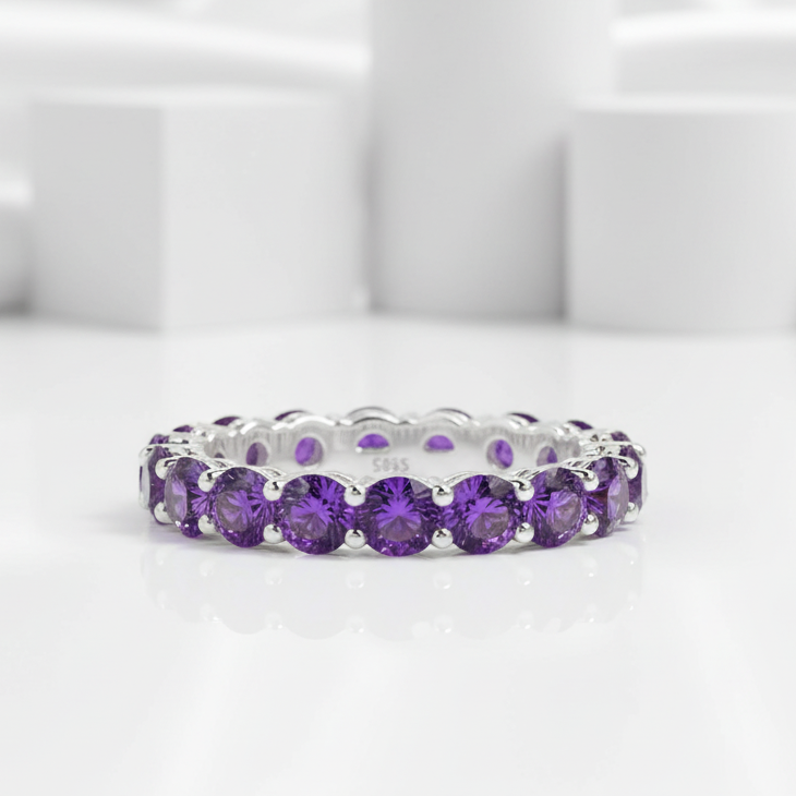 0.5 Ct Amethyst Full Eternity Wedding Band-Evani Jewelry