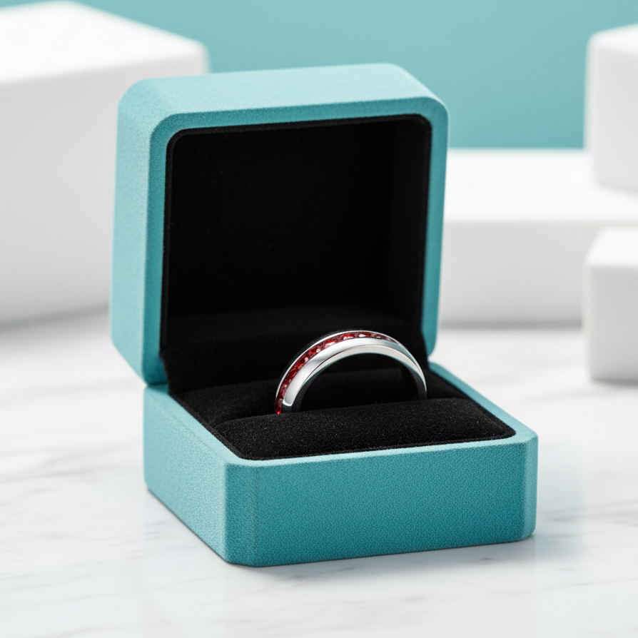 Elegant Garnet Titanium Wedding Band-Evani Jewelry