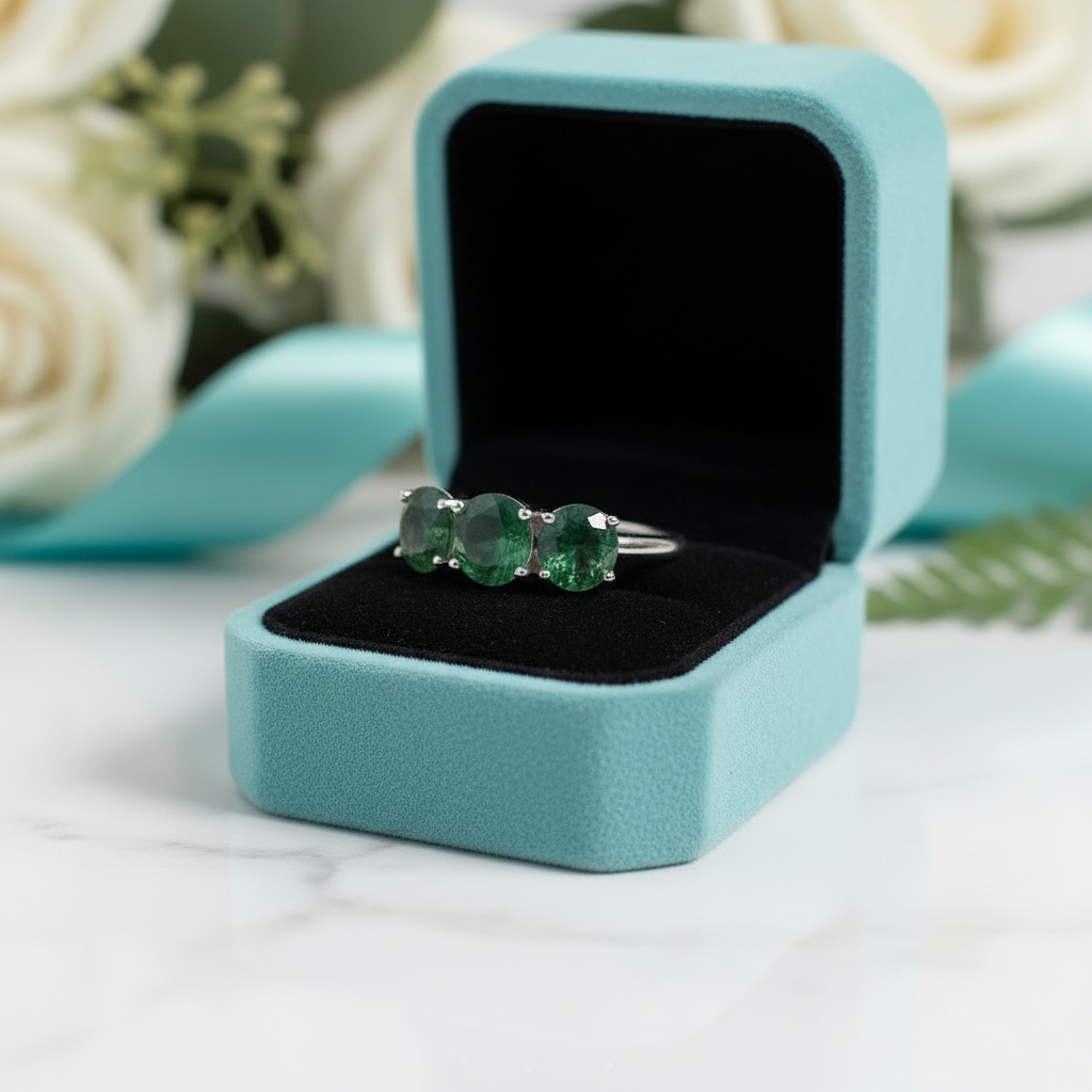 Undying Ever After- Three Stones Natural Moss Agate Ring