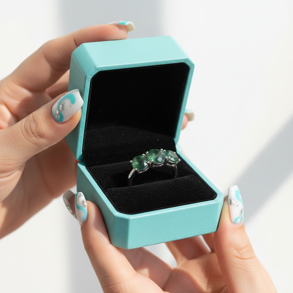 Undying Ever After- Three Stones Natural Moss Agate Ring