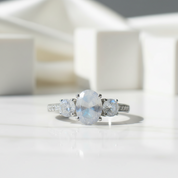 2.0 Ct Oval Cut Three Stone Moonstone Engagement Ring-Evani Jewelry