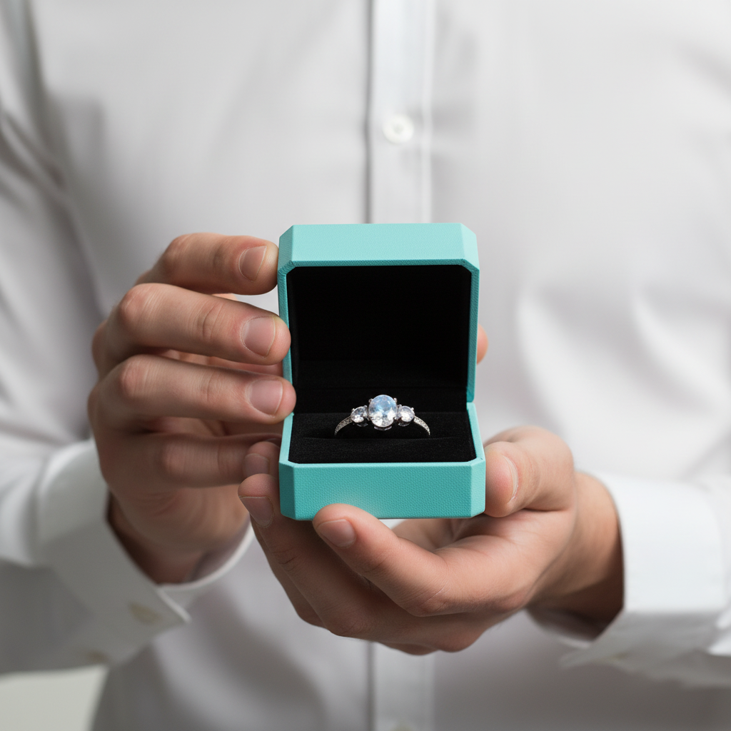 2.0 Ct Oval Cut Three Stone Moonstone Engagement Ring-Evani Jewelry