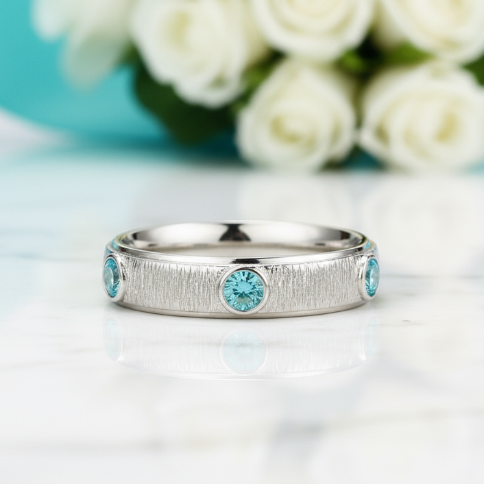 Round Aquamarine Eternity Love Wedding Band-Evani Jewelry