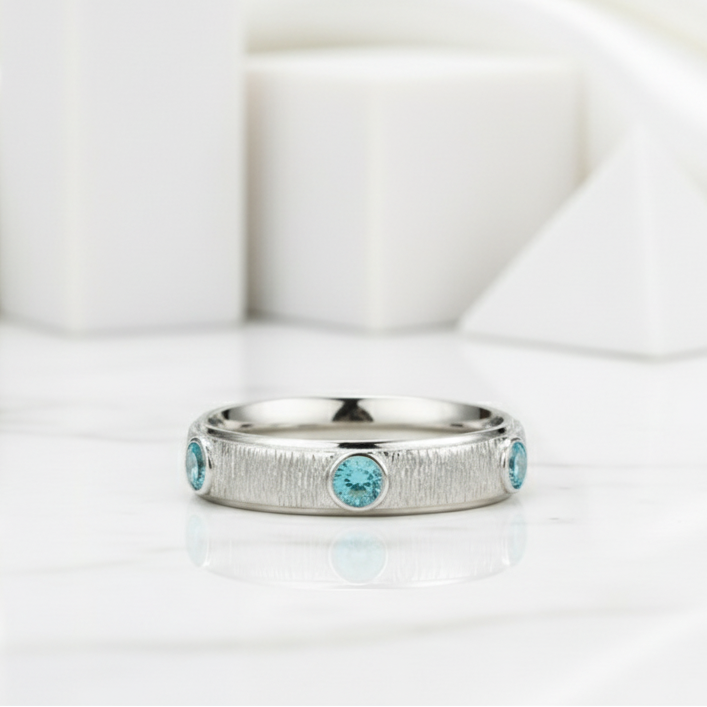 Round Aquamarine Eternity Love Wedding Band-Evani Jewelry