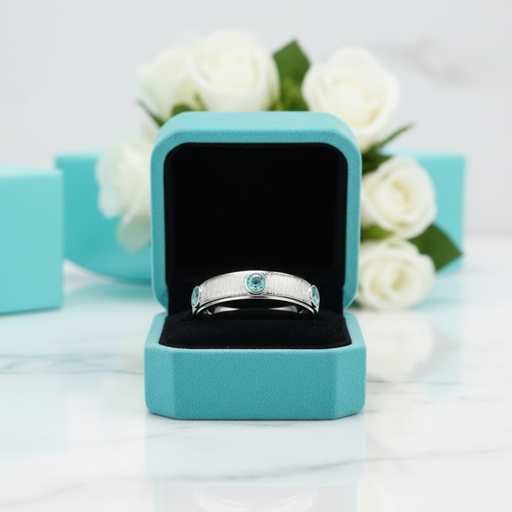 Round Aquamarine Eternity Love Wedding Band-Evani Jewelry