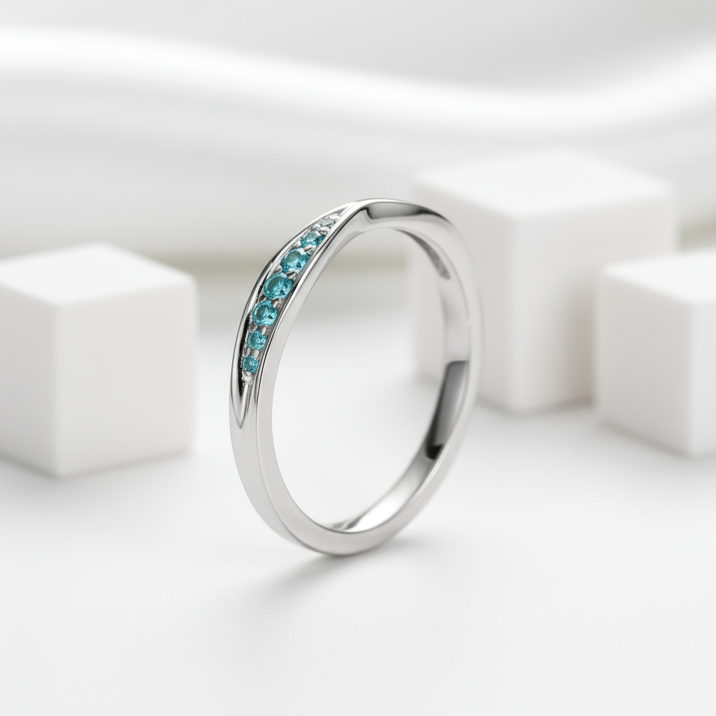 Classic Bow Tie Aquamarine Wedding Band-Evani Jewelry