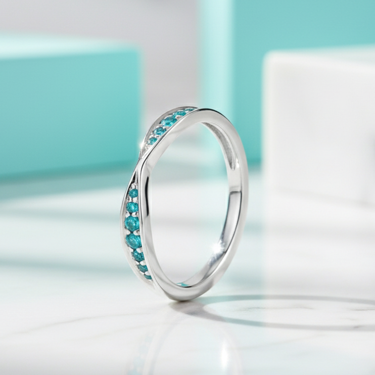 Classic Bow Tie Aquamarine Wedding Band-Evani Jewelry