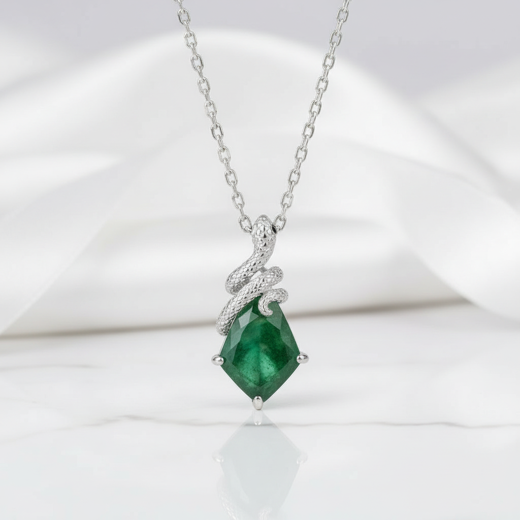 Evergreen Promise- Snake Natural Moss Agate Pendant Necklace