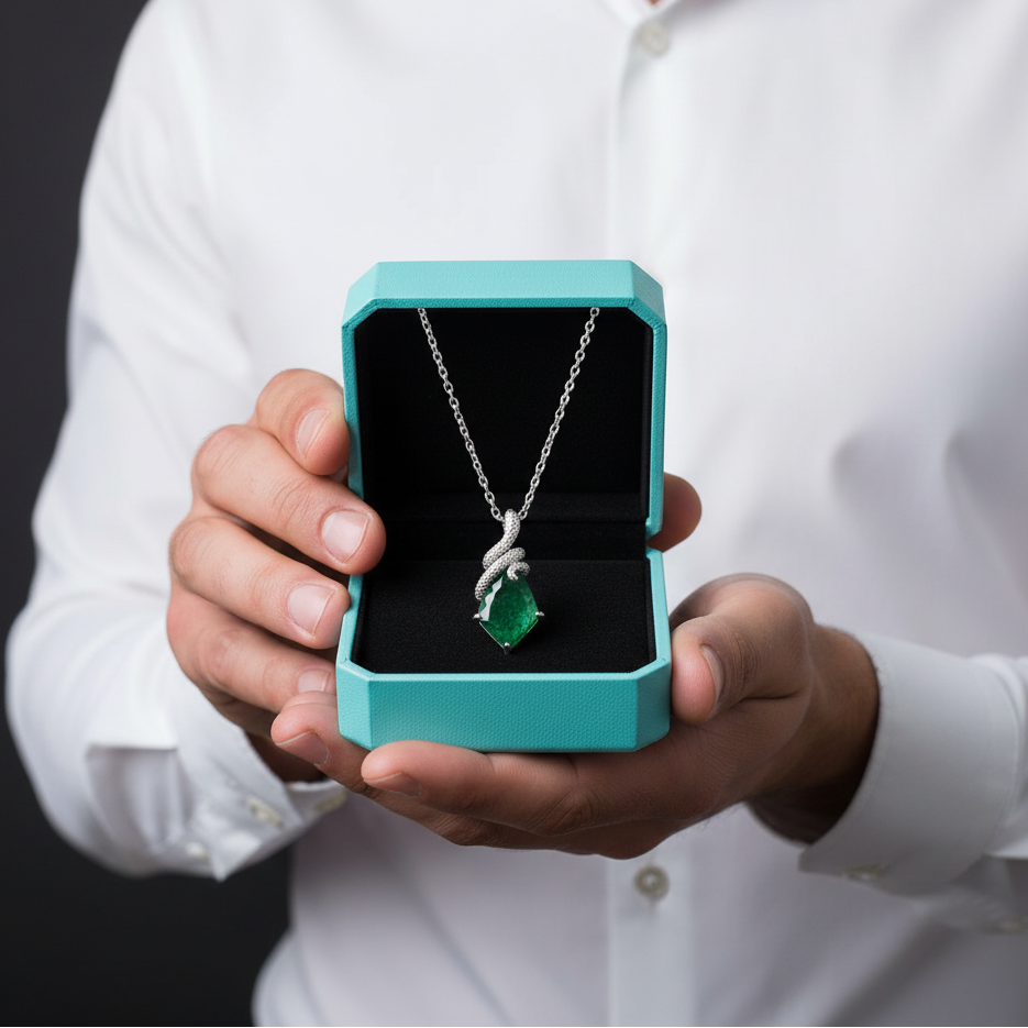 Evergreen Promise- Snake Natural Moss Agate Pendant Necklace