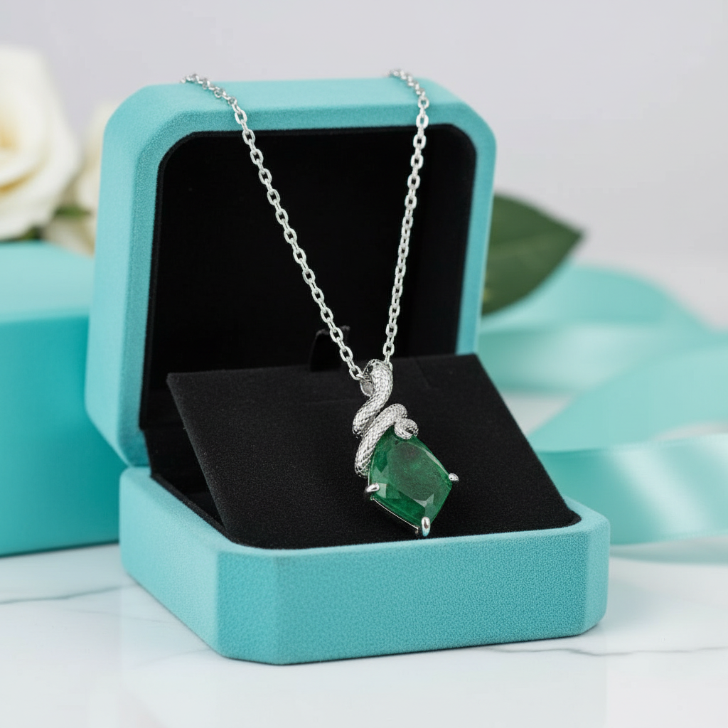Evergreen Promise- Snake Natural Moss Agate Pendant Necklace - Evani Naomi Jewelry