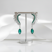 Wings of Forever- Angel Wings Feather Natural Moss Agate Earrings