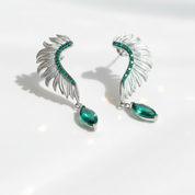 Wings of Forever- Angel Wings Feather Natural Moss Agate Earrings