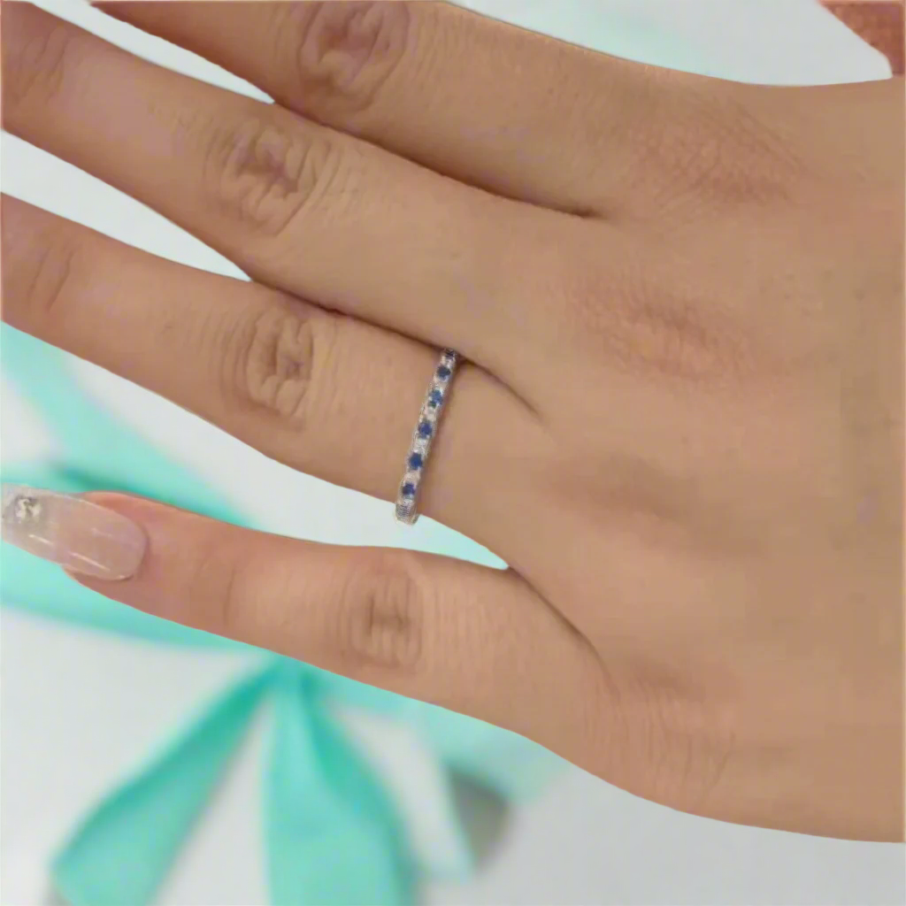 Simple 0.3ct Blue And White Sapphire Half Eternity Wedding Band-Evani Naomi Jewelry